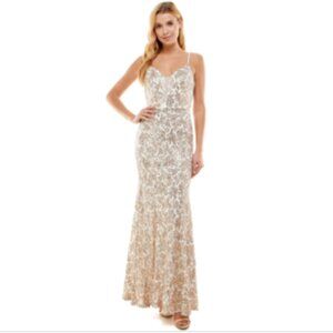City Studios Juniors' Sequined Lace Gown - Ivory/sand